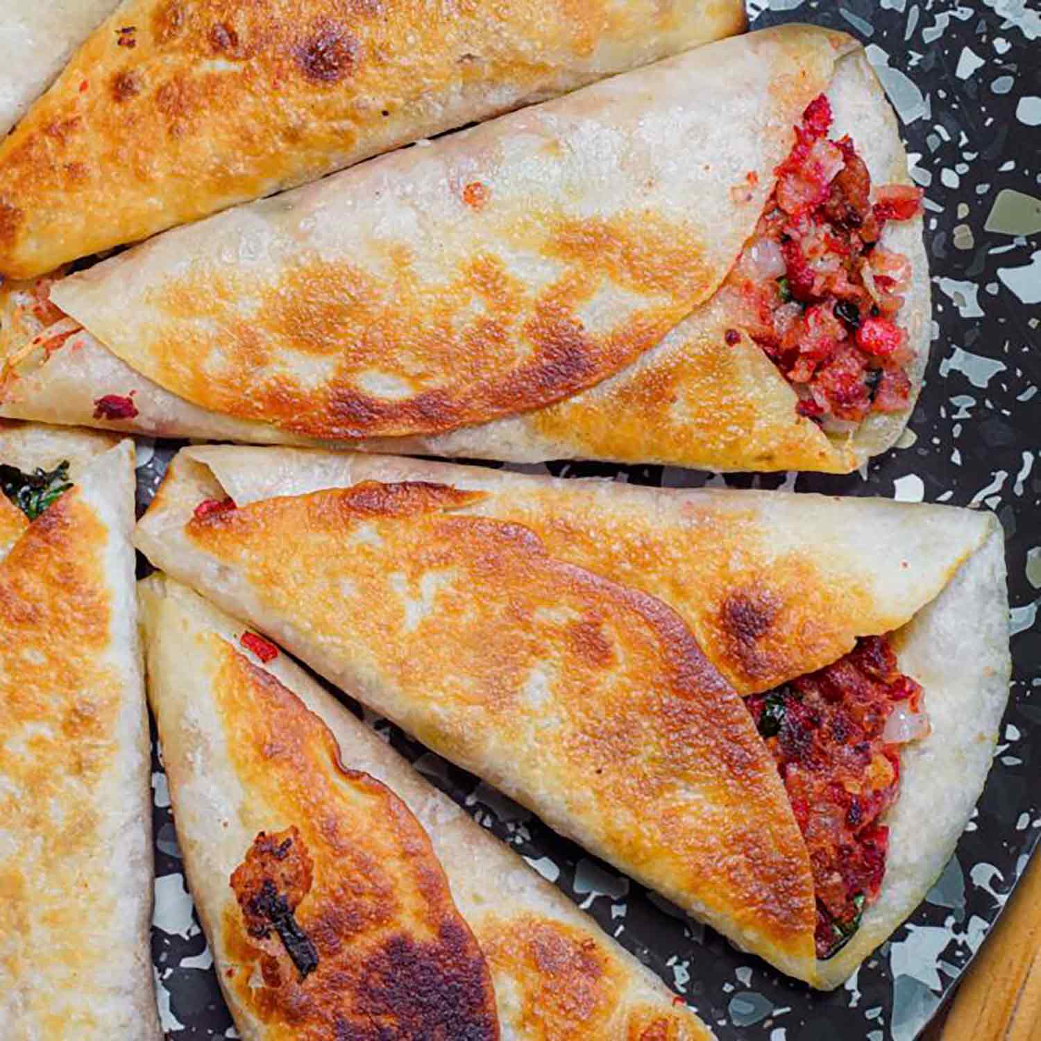 Vegan chorizo wraps with spinach