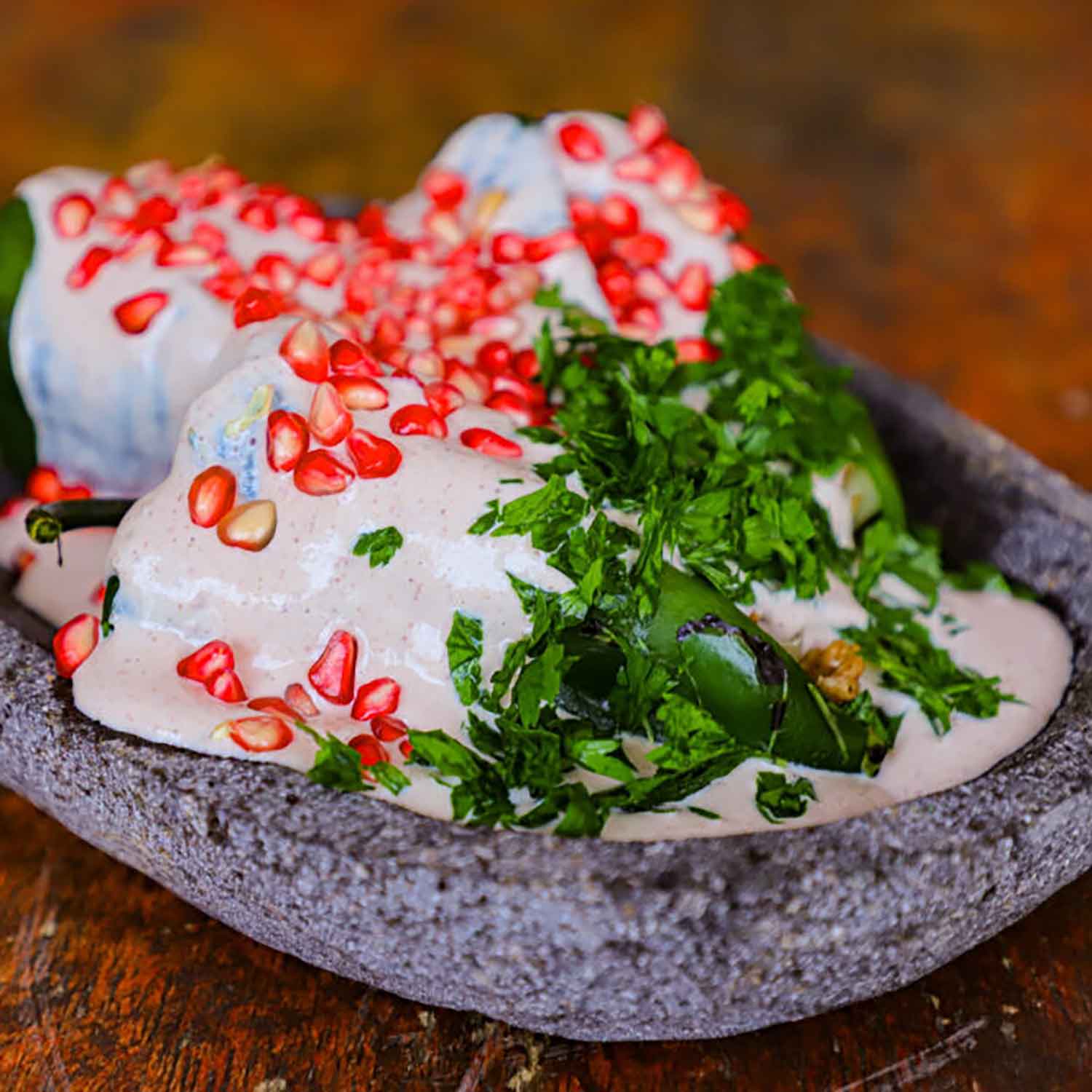 Mexican Stuffed Poblanos with Walnut Sauce