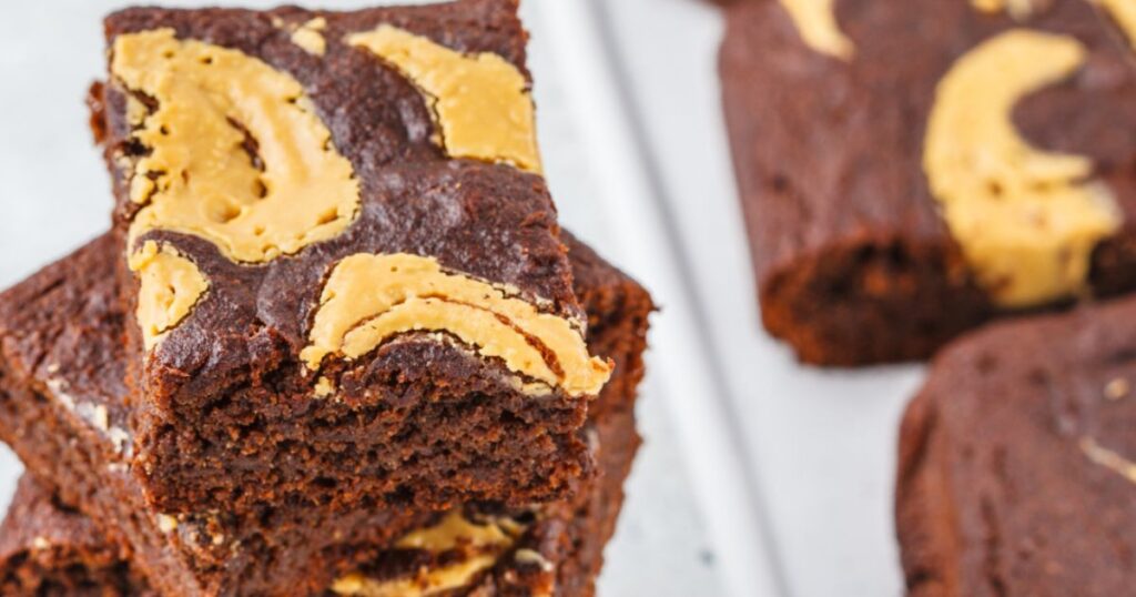 A stack of peanut butter brownies.